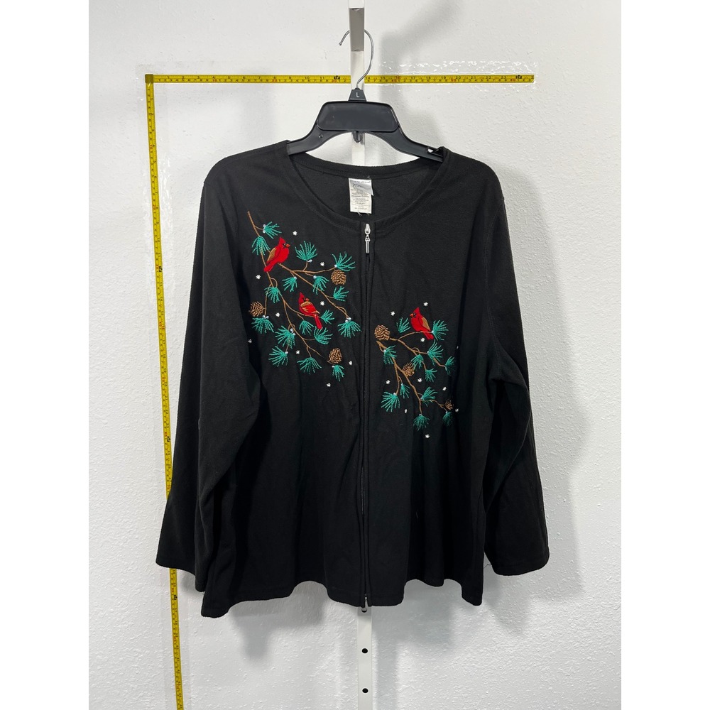 JMS Just My Size Black Fleece Zip Jacket Cardinal Embroidery Plus Size 2X 18W20W